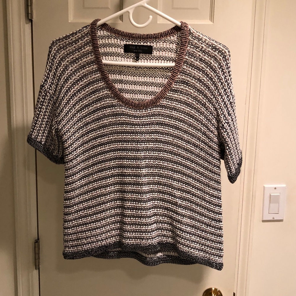 Rag & Bone Striped Short Sleeve Knit Sweater